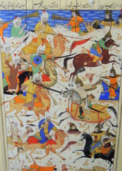 Mongol Arab Persian cavalry battle beautiful Persian miniature