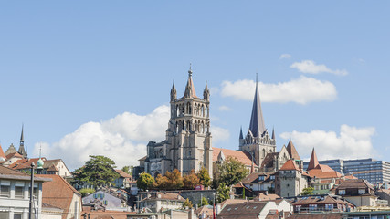 Fototapeta na wymiar Lausanne, Altstadt, historische Kathedrale, Sommer, Schweiz