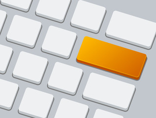 Close up of keyboard with one orange blank button.