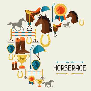 Illustration with horse equipment in flat style.