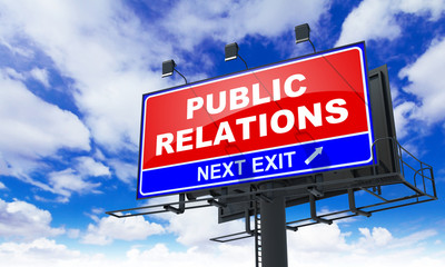 Public Relations Inscription on Red Billboard.