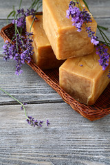 Soap in a basket with lavender