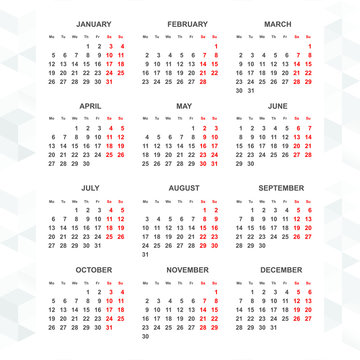 Simple 2015 calendar vector vertical