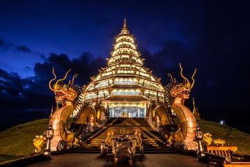 Papier Peint photo Temple Wat Huai Pla Kung temple the pagoda in Chinese style in Chiang Rai province of Thailand at night.