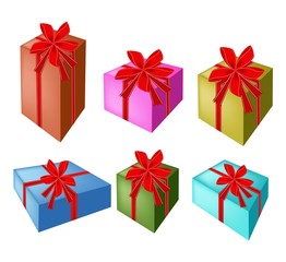 A Set of Beautiful Gift Boxes with Red Ribbon