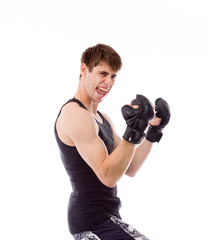 model isolated on plain background victory confident