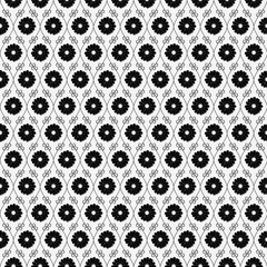 Fototapeta na wymiar Black and White Flower Repeat Pattern Background