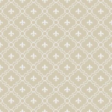 Beige and White Fleur-De-Lis Pattern Textured Fabric Background
