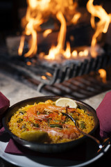 Shrimp and Rice prepared on fire