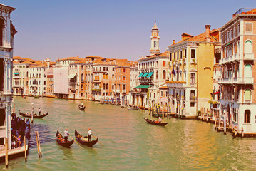 Wonderful view with gondolas on the Grand Canal in Venice, Italy
