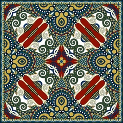 Foto auf Acrylglas Traditional ornamental floral paisley bandanna. Square ornament © Kara-Kotsya