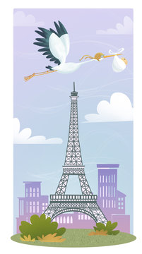 cigüeña de Paris con bebe