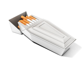 pack of cigarettes as funeral coffin - smoking kills 3d concept