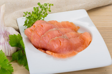 Sliced salmon