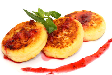 isolated on white cheese pancakes