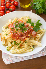 Strozzapreti con salsa di pomodoro, italian pasta