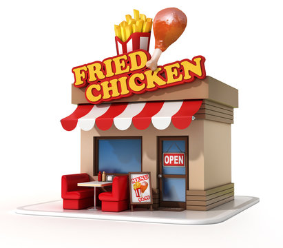fried chicken restaurant 3d illustration
