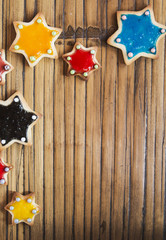 Christmas Cookies stars on wooden table