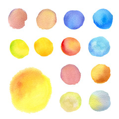 set of round watercolor stains