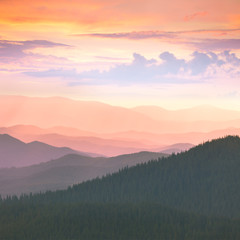 Colorful Sunset in the  Carpathians Mountains