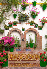 Fototapeta na wymiar Old European Town - Flower decoration of Wall, Cordoba, Spain