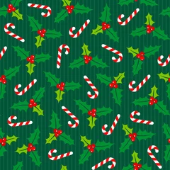 Seamless Pattern Holly Candy Cane Green © Jan Engel