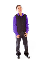 model isolated on plain background face sticking tongue out