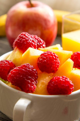 fresh fruit on the breakfast table