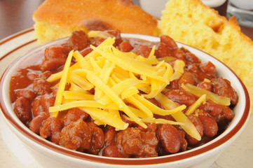 Bowl of chili with cheese