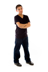 Naklejka premium model isolated on plain background happy smiling arms crossed