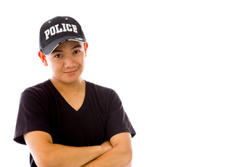 model isolated on white policeman confident