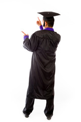 model isolated on plain background back pointing