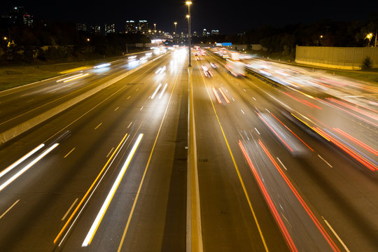 Short Light Trails On A Highway