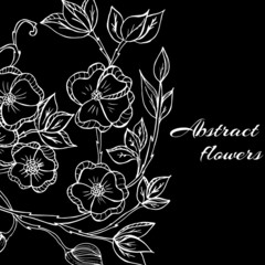 Abstract background with flowers in black and white style