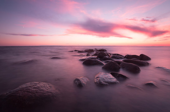 Fototapeta Sunset over the baltic sea, beautiful summer scene