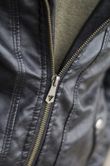 Zipper on leather jacket