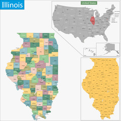 Illinois map - obrazy, fototapety, plakaty