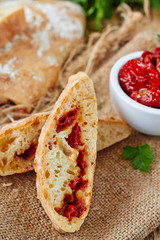 Fresh bread ciabatta with sun dried tomatoes