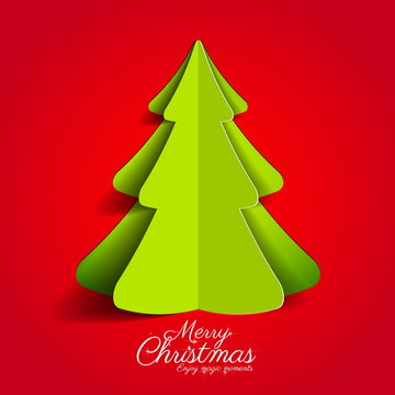Creative paper Christmas tree on red background. simple vector I