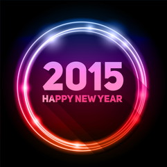 Happy New Year 2015 on circle blurred background with papercut y