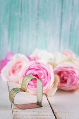 Postcard with heart and flowers