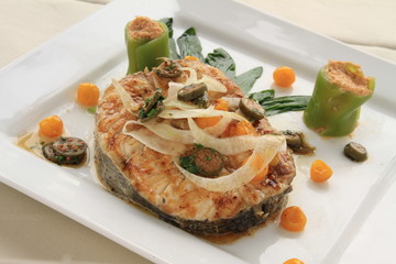 seabass steak prepared plated meal