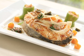 seabass steak prepared plated meal