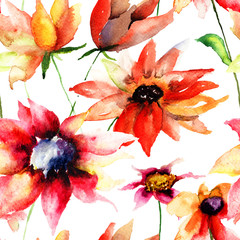Seamless wallpaper with Gerber flowers