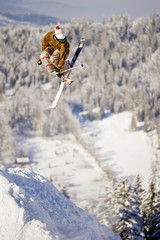 Fototapeta na wymiar Skier doing trick on skis