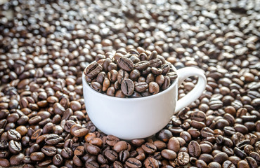 Fototapeta premium Coffee beans in porcelain cup