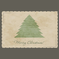 Christmas retro postcard with a tree
