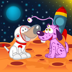 dog astronaut and alien - vector illustration, eps