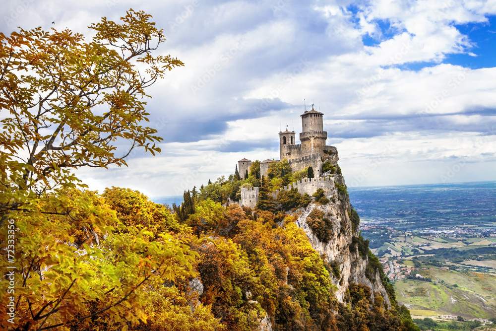 Wall mural autumn in san marino, italy