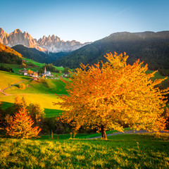 Dolomites Alps, Val di Funes, Autumn landscape